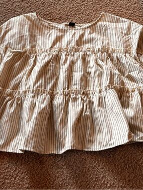 Tiered Striped Crop Top - Cream with Black Pinstripes